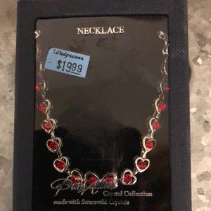 NWT -Pure Allure Crystal Collection red crystal hearts and gold plated necklace.